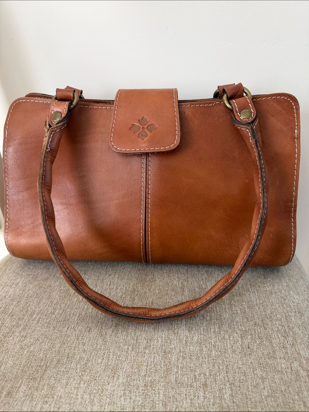Patricia Nash Rienzo Leather Satchel with Top Handles in Cognac